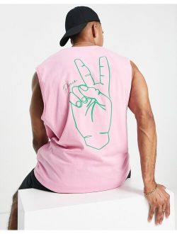 Originals oversized tank top with 'Peace' back print in pink
