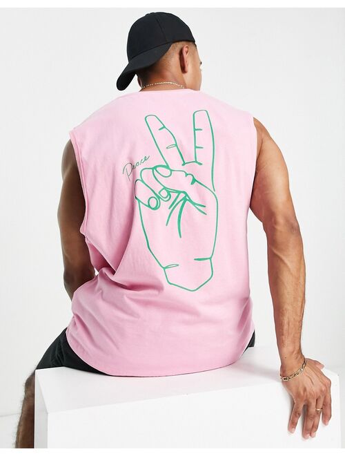 Jack & Jones Originals oversized tank top with 'Peace' back print in pink