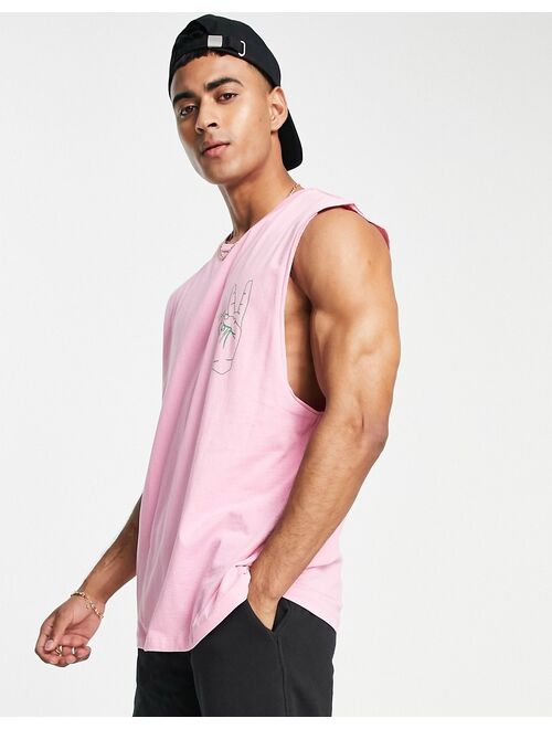 Jack & Jones Originals oversized tank top with 'Peace' back print in pink