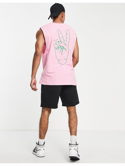 Jack & Jones Originals oversized tank top with 'Peace' back print in pink