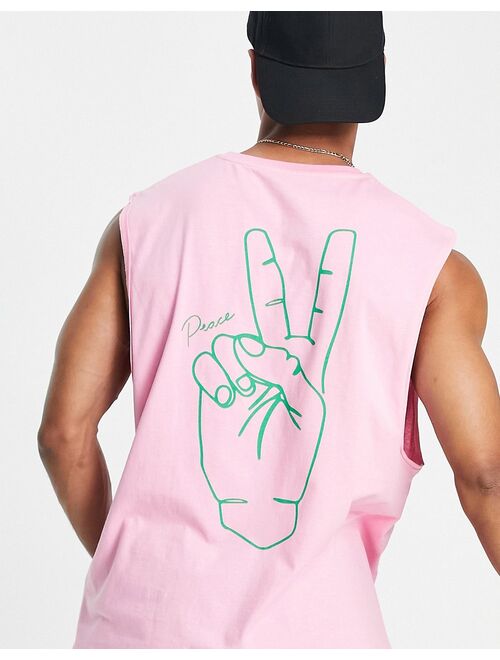 Jack & Jones Originals oversized tank top with 'Peace' back print in pink