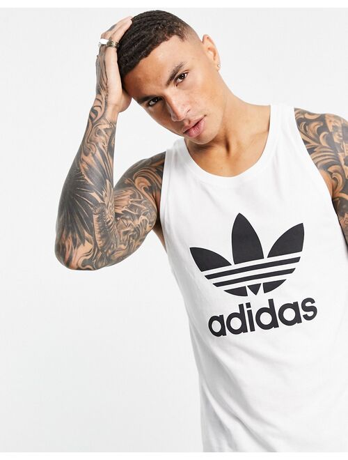 adidas Originals adicolor large trefoil tank top in white