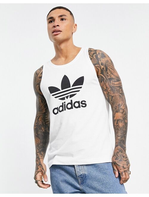 adidas Originals adicolor large trefoil tank top in white