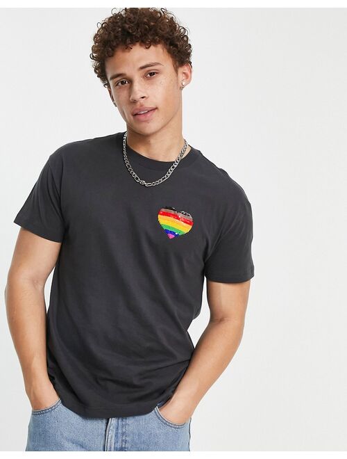 Abercrombie & Fitch Pride capsule flip sequin heart t-shirt in dark gray