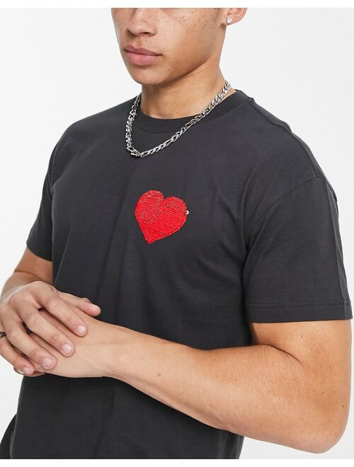 Abercrombie & Fitch Pride capsule flip sequin heart t-shirt in dark gray