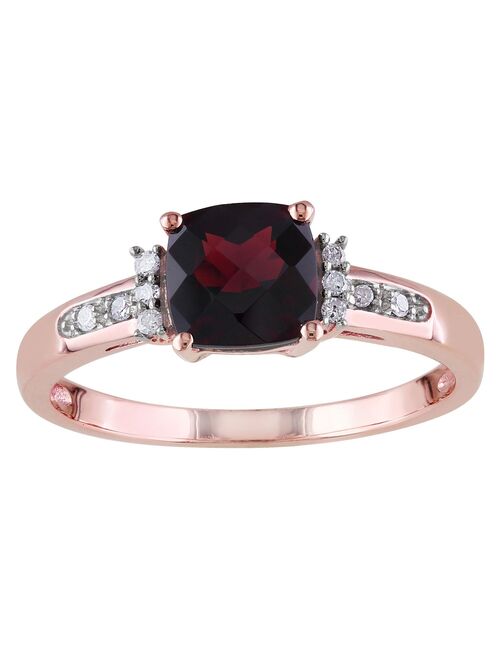 Stella Grace 10k Rose Gold Cushion Cut Garnet & Diamond Accent Ring