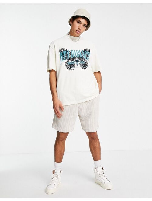 River Island moth skull print t-shirt in ecru