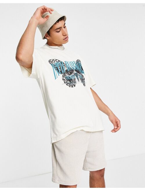 River Island moth skull print t-shirt in ecru