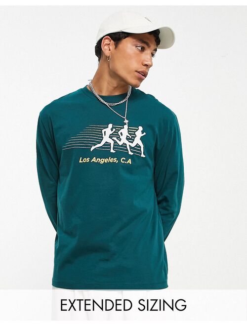 ASOS DESIGN relaxed long sleeve T-shirt in dark green with sports club chest print