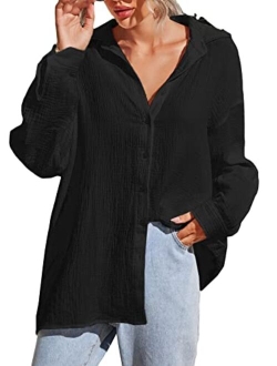 Women's Oversized Button Down Shirts Collared Button Up Shirt Blouse Top