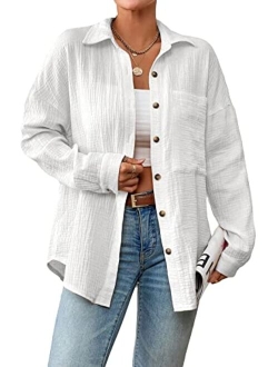 Women's Oversized Button Down Shirts Collared Button Up Shirt Blouse Top