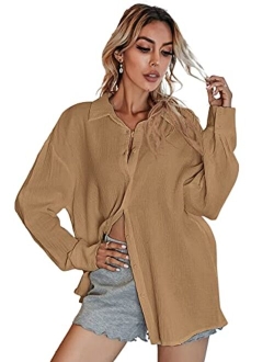 Women's Oversized Button Down Shirts Collared Button Up Shirt Blouse Top