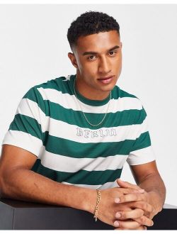 relaxed stripe T-shirt in green with Berlin chest print