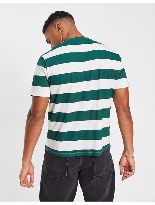 ASOS DESIGN relaxed stripe T-shirt in green with Berlin chest print