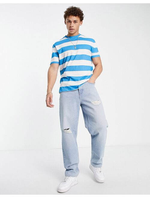 ASOS DESIGN relaxed stripe t-shirt in light blue & white