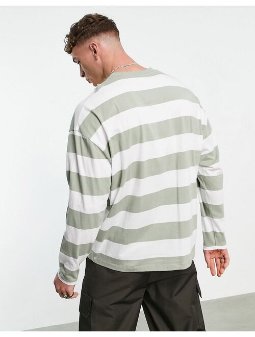 ASOS DESIGN oversized long sleeve stripe t-shirt in green and white