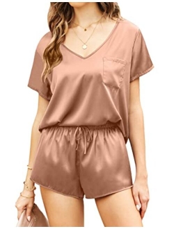 Silk Pajamas Women's Short Sleeve Sleepwear Soft Satin Shirt and Shorts Set 2 Piece Pjs Loungewear S-XXL