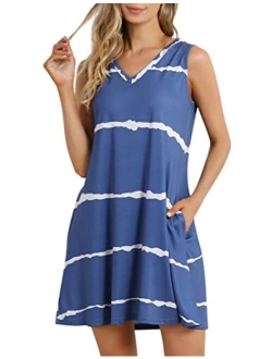 MISSKY Women's Nightgowns Sleeveless V Neck Nightdress Summer Sleepwear with Pockets