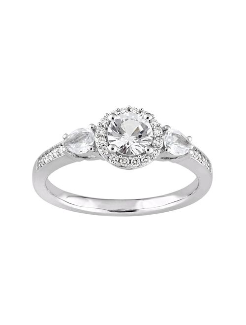 Stella Grace 14k White Gold White Sapphire & 1/8 Carat T.W. Diamond Halo Ring