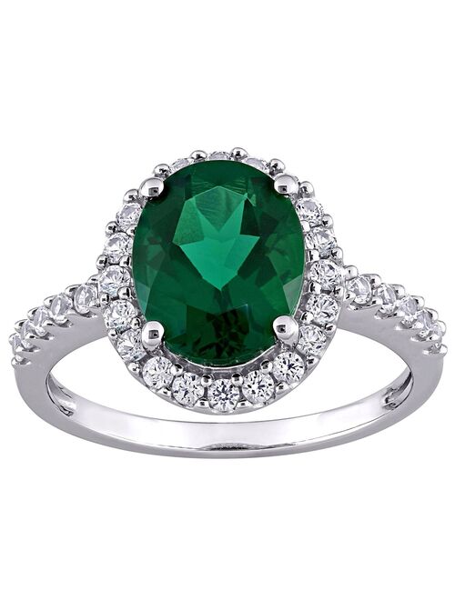 Stella Grace 10k White Gold Lab-Created Emerald & Lab-Created White Sapphire Halo Engagement Ring