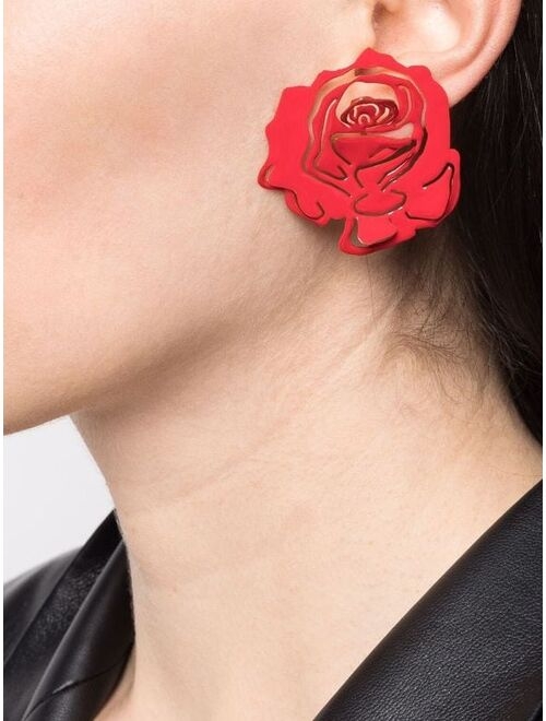 Y/PROJECT Red & Gold Rose Stud Earrings