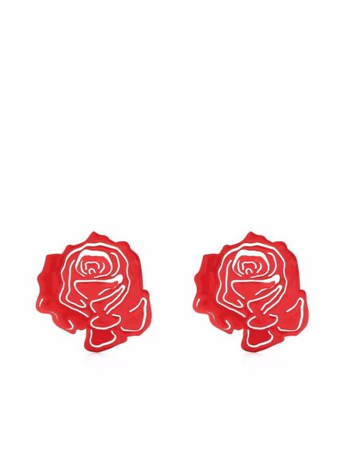 Y/PROJECT Red & Gold Rose Stud Earrings