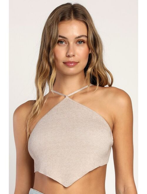 Lulus Always Ready To Party Purple Ribbed Halter Handkerchief Crop Top