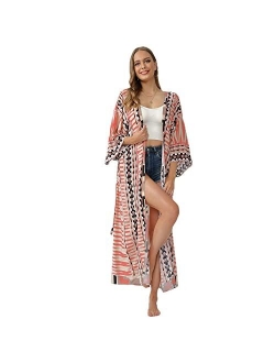 JDiction Women Swimsuit Cover Up Bathing Suit Kimono Long Beach Dress Floral Lace Bikini Swim Coverup