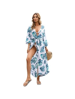 JDiction Women Swimsuit Cover Up Bathing Suit Kimono Long Beach Dress Floral Lace Bikini Swim Coverup