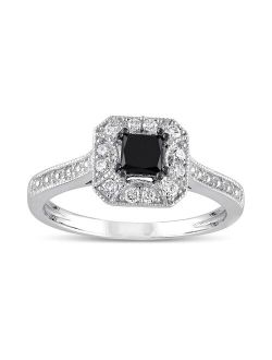 Lovemark 10k White Gold 1/2 Carat T.W. Black & White Diamond Halo Engagement Ring