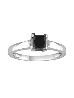 Princess-Cut Black Diamond Solitaire Engagement Ring in 10k White Gold (1 ct. T.W.)