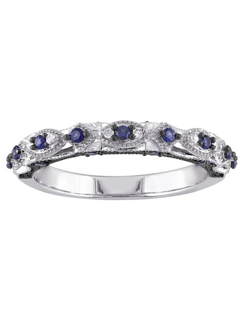 Stella Grace 10k White Gold Lab-Created Sapphire & Diamond Accent Vintage Anniversary Band