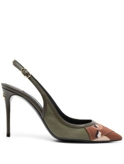 camouflage-panel slingback pumps