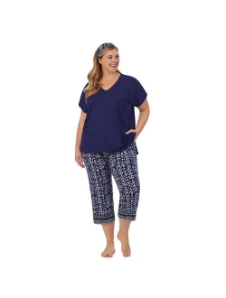 Plus Size Cuddl Duds 3-Piece Pajama Top, Pajama Capri Pants & Headband Sleep Set