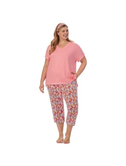 Plus Size Cuddl Duds 3-Piece Pajama Top, Pajama Capri Pants & Headband Sleep Set