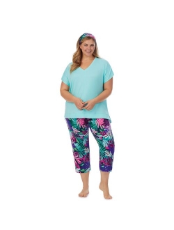 Plus Size Cuddl Duds 3-Piece Pajama Top, Pajama Capri Pants & Headband Sleep Set