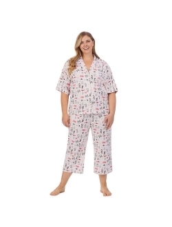 Plus Size Cuddl Duds Cozy Short Sleeve Pajama Shirt & Cropped Pajama Pants Sleep Set