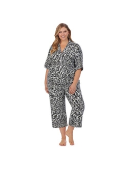 Plus Size Cuddl Duds Cozy Short Sleeve Pajama Shirt & Cropped Pajama Pants Sleep Set