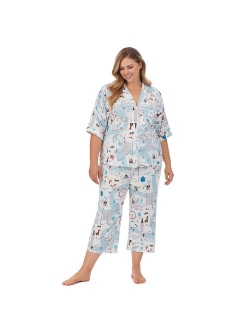 Plus Size Cuddl Duds Cozy Short Sleeve Pajama Shirt & Cropped Pajama Pants Sleep Set
