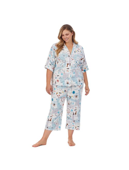 Plus Size Cuddl Duds® Cozy Short Sleeve Pajama Shirt & Cropped Pajama Pants Sleep Set