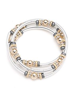 Women's Classics Tri-Tone Set of 3 Bangle Stretch Bracelet