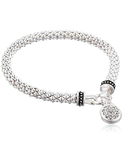 NINE WEST Women's Silvertone Crystal Pave Circle Stretch Bracelet