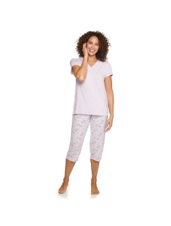 Short Sleeve Pajama Top & Pajama Capri Pants Sleep Set