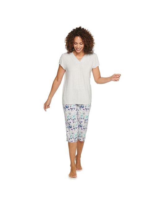 Women's Croft & Barrow® Short Sleeve Pajama Top & Pajama Capri Pants Sleep Set