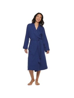 Waffle-Knit Long Shawl-Collar Robe