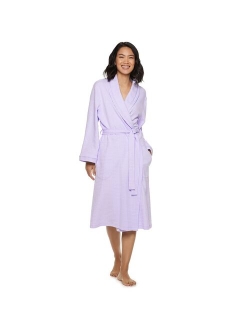 Waffle-Knit Long Shawl-Collar Robe