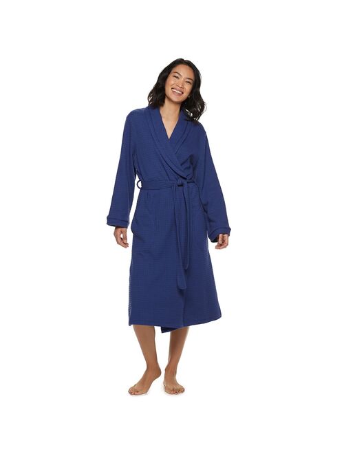 Women's Croft & Barrow® Waffle-Knit Long Shawl-Collar Robe