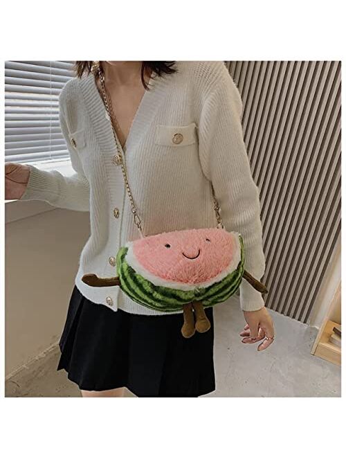 Generic Watermelon Shaped Purse Coco Melon Food Plush Purse Fruit Messenger Bag Crossbody Shoulder Bag