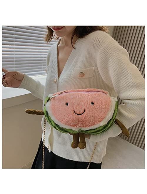 Generic Watermelon Shaped Purse Coco Melon Food Plush Purse Fruit Messenger Bag Crossbody Shoulder Bag