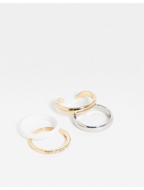 Topshop enamel and pave 4 x multipack rings in mixed metals